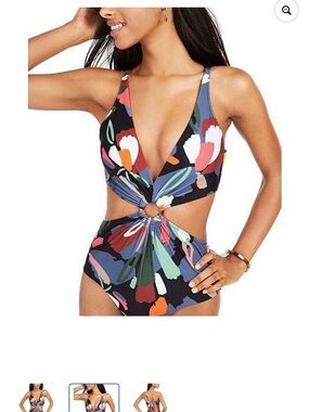 Bar III Multicolor Floral Knot-Front One-Piece Swimsuit -NWT